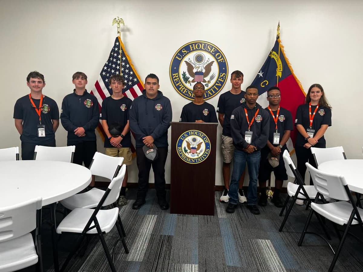 Gaston Fire and Rescue cadets visiting Congressman Don Davis' Rocky Mount district office